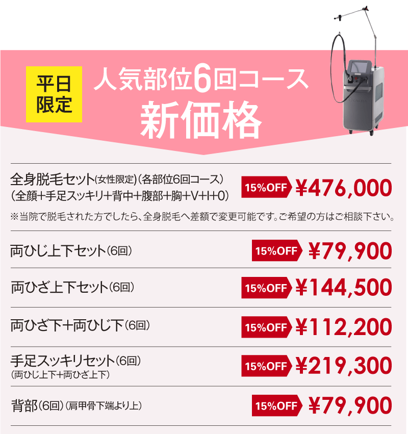 医療レーザー脱毛平日限定割引